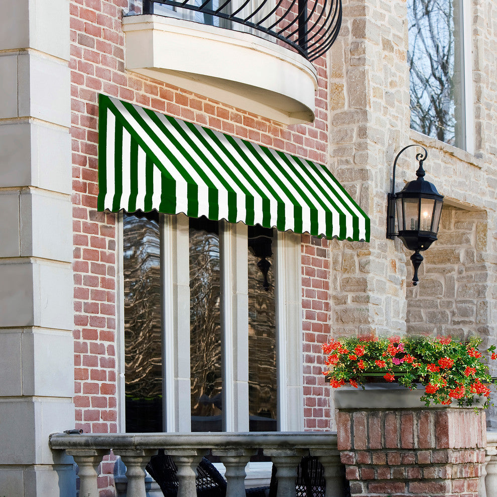 Awntech 3' San Francisco Acrylic Fabric Fixed Awning, Forest/White Stripe