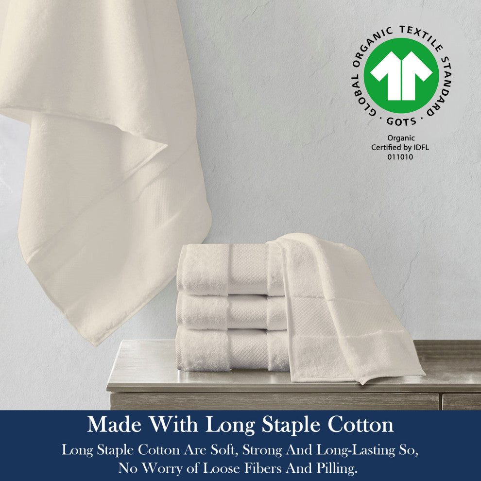 Delara 100% Organic Cotton Plush Bath Towels, 30"x58", Set of 4, Ivory