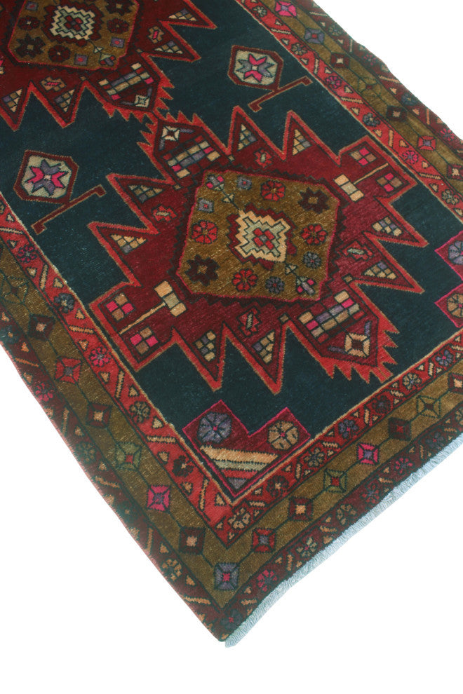 Fine Vintage Distressed Upwode Navy/Gold Runner, 3'7x10'4