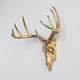 Faux White Mini Deer Skull With Natural Antlers Wall Decor, Gold, Gold