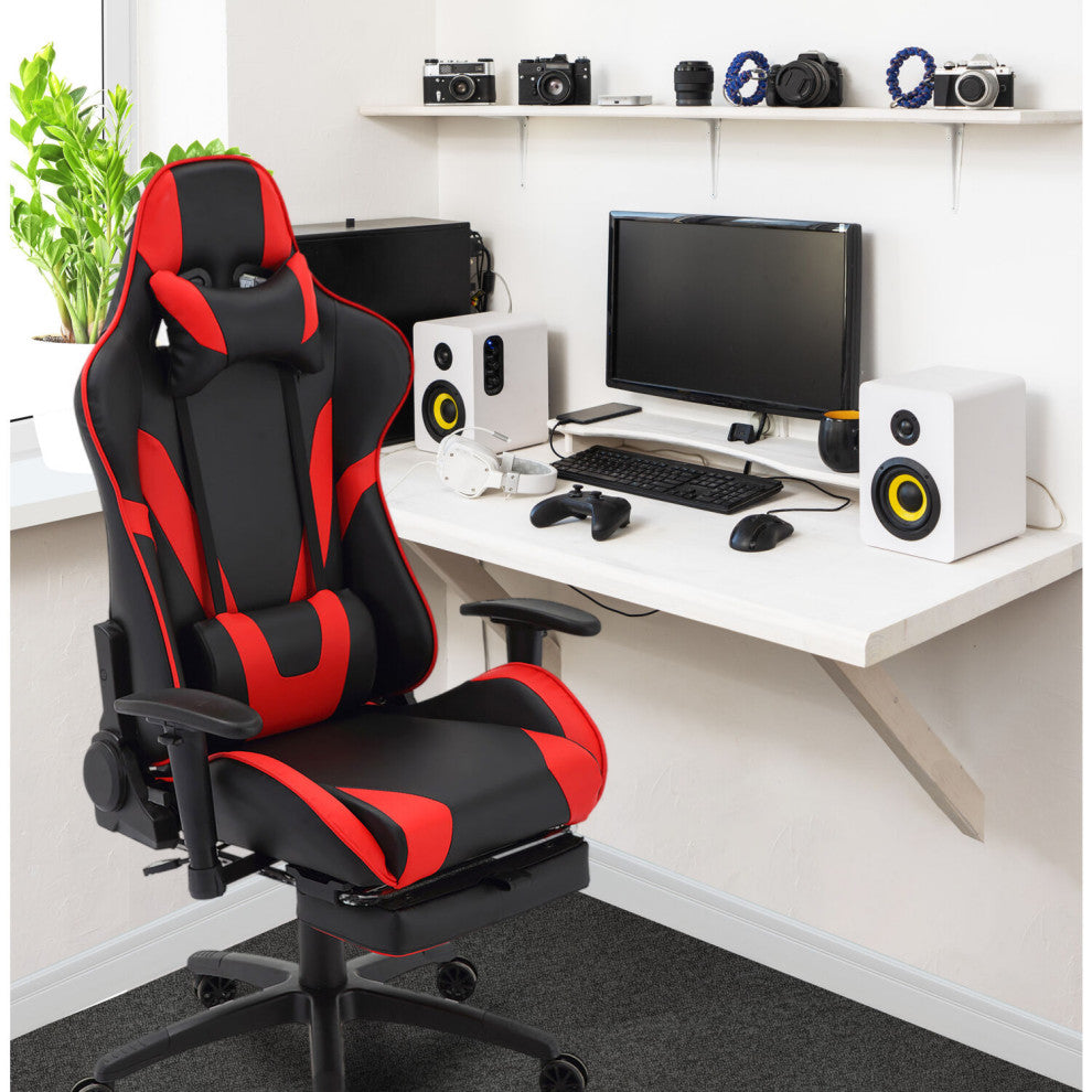Commando Ergonomic Gaming Chair, Adjustable, Lumbar/Neck Support, Black/Red