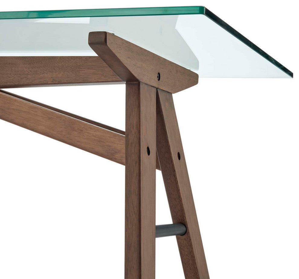 Computer Work Desk, Natural, Wood, Glass, Modern, Mid Century Home Office