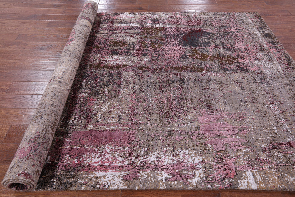 Abstract Wool and Silk Handmade Rug 6' 0" X 9' 1" Q8698