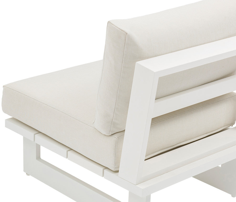 Maldives Outdoor Patio Armless Chair, Cream, White Frame