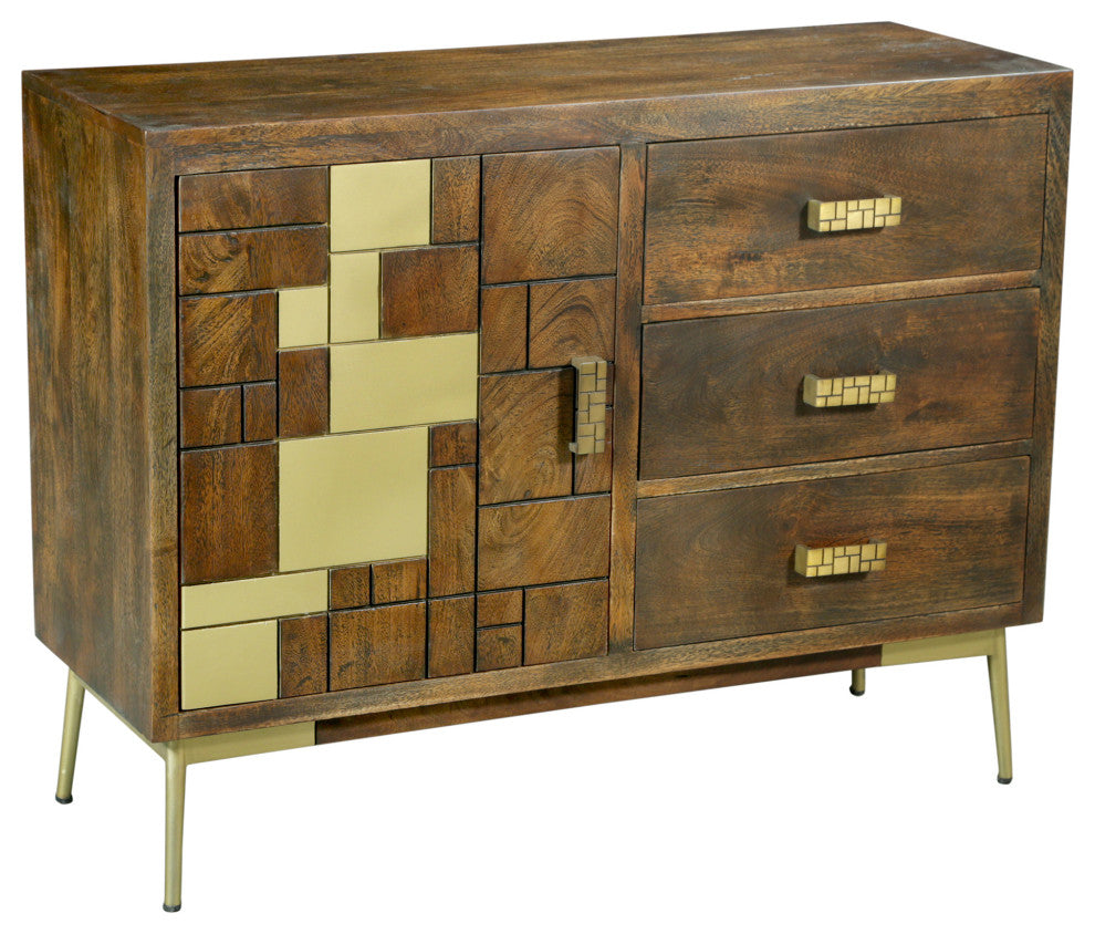 Nuna Mango Wood Bathroom Linen Cabinet With 1 Door/3 Drawers