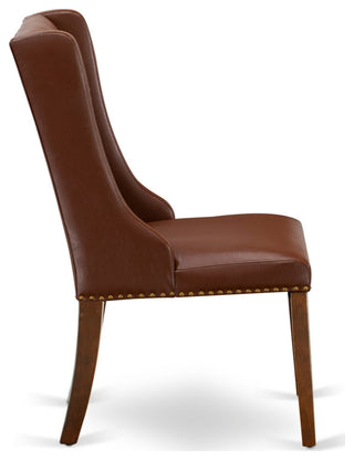 5Pc Dinette Set, 1 Round Table, 4 Brown Chairs, Mahogany Finish