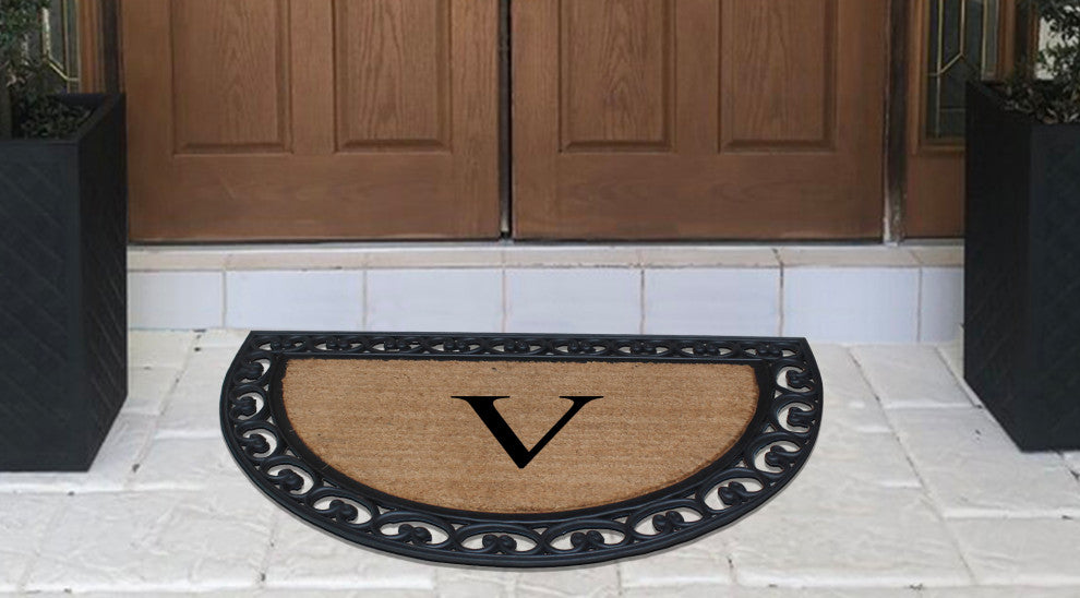 A1HC Half Round 30"x48" Double Door Monogrammed Doormat, V
