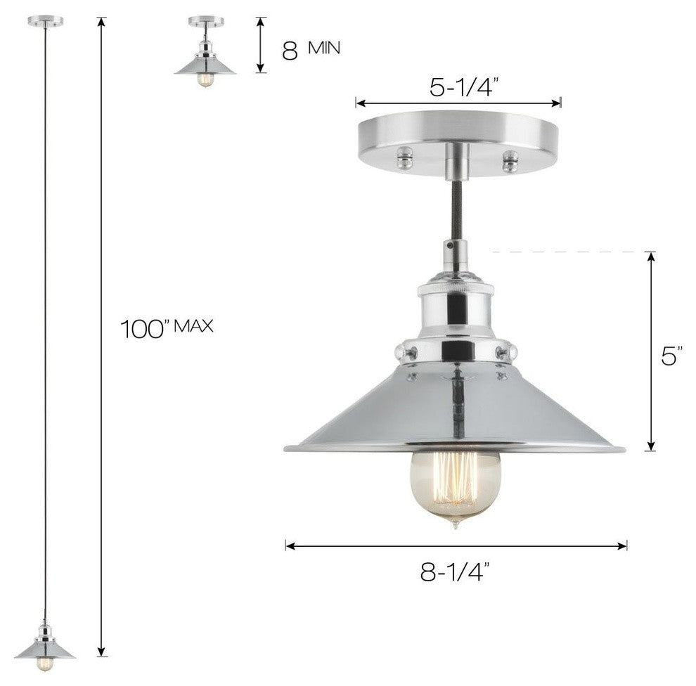 Andante Industrial Factory Pendant, Polished Chrome