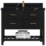 Parker 42" Single Sink Bath Vanity, Black 2" Calacatta Black