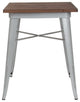 23.5" Square Silver Metal Indoor Table With Walnut Rustic Wood Top