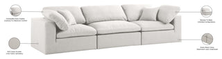 Serene Linen Textured Fabric Deluxe Comfort 3-Piece Modular Sofa, Cream