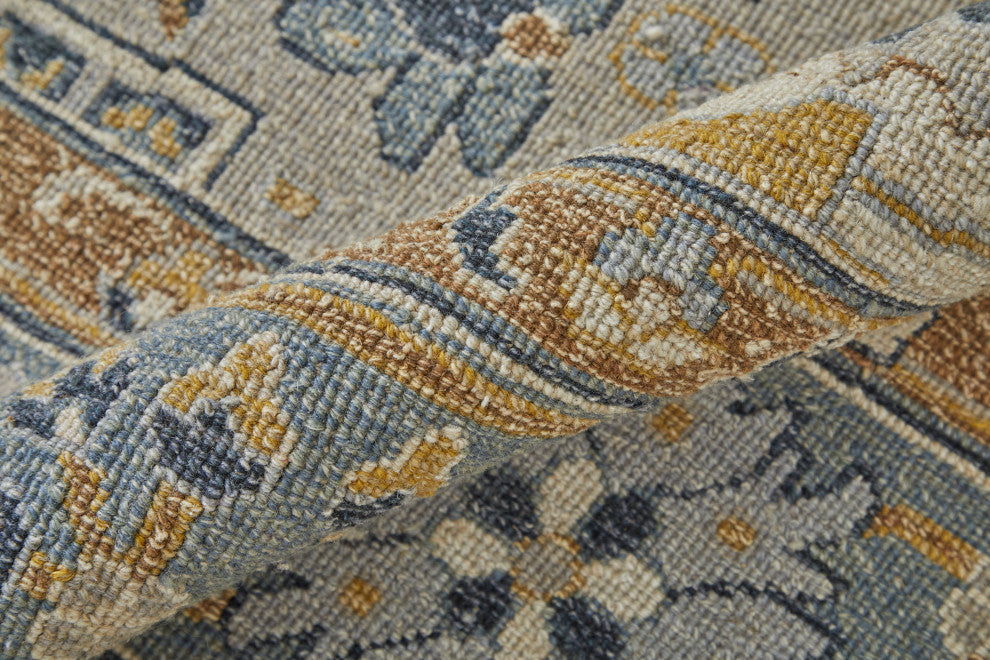 Aleska Traditional Oriental, Blue/Brown/Gray, 2'6"x12' Runner