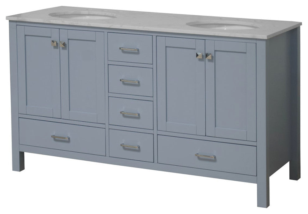 Horizon 60" Double Bathroom Vanity, Powder Blue, Engineered Carrara
