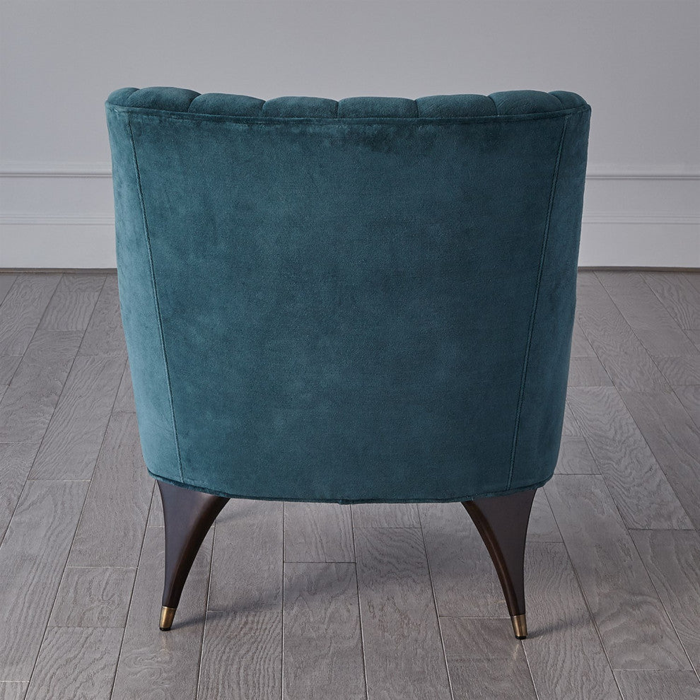 Dragonfly Aqua Blue Velvet Arm Chair Channel Back Tufted Mid Century Wood Brass