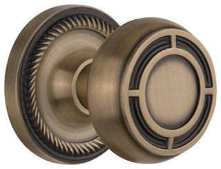 Rope Rosette Passage Mission Knob, Antique Brass