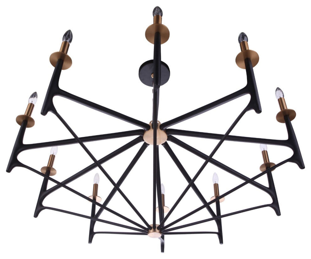 Craftmade, 55510-FBSB, The Reserve Chandelier 10 Light Flat Black/Satin Brass