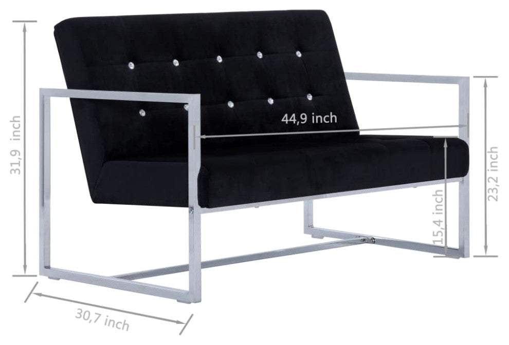 vidaXL Sofa Loveseat with Armrests for Living Room Black Chrome and Velvet