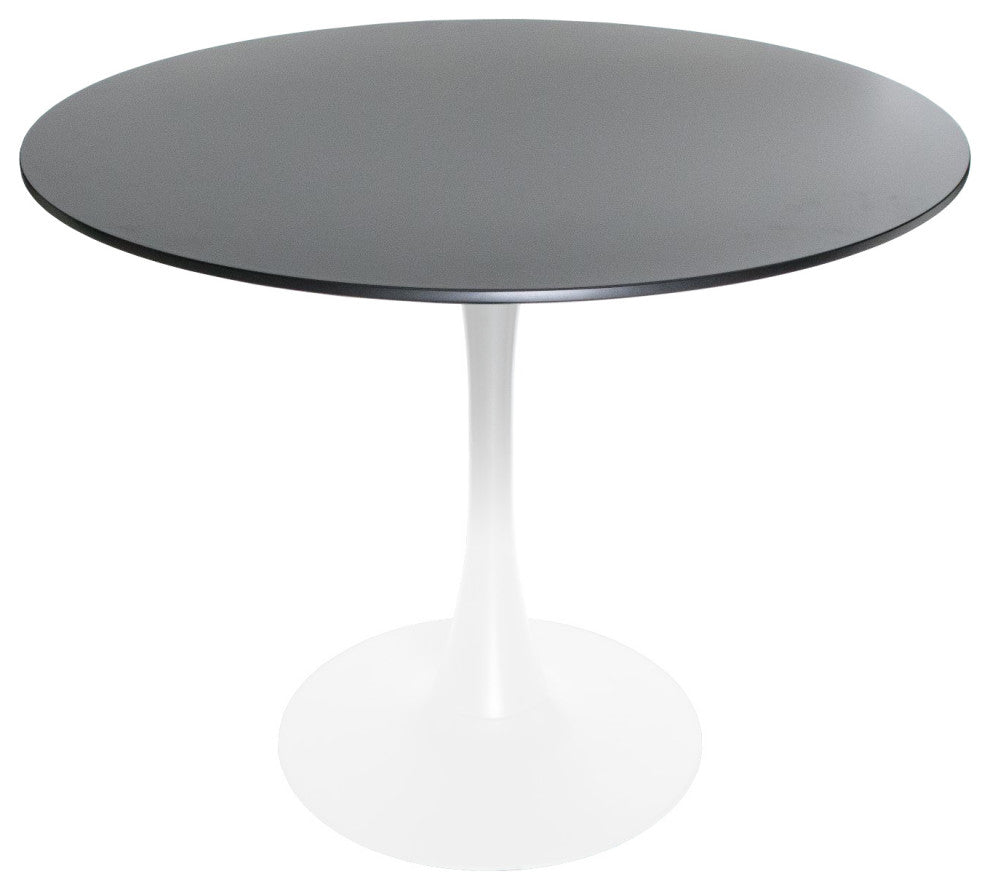 Round Dining Table 35" MDF Wood Tabletop in Steel for Dining Room & Kitchen, White/Black