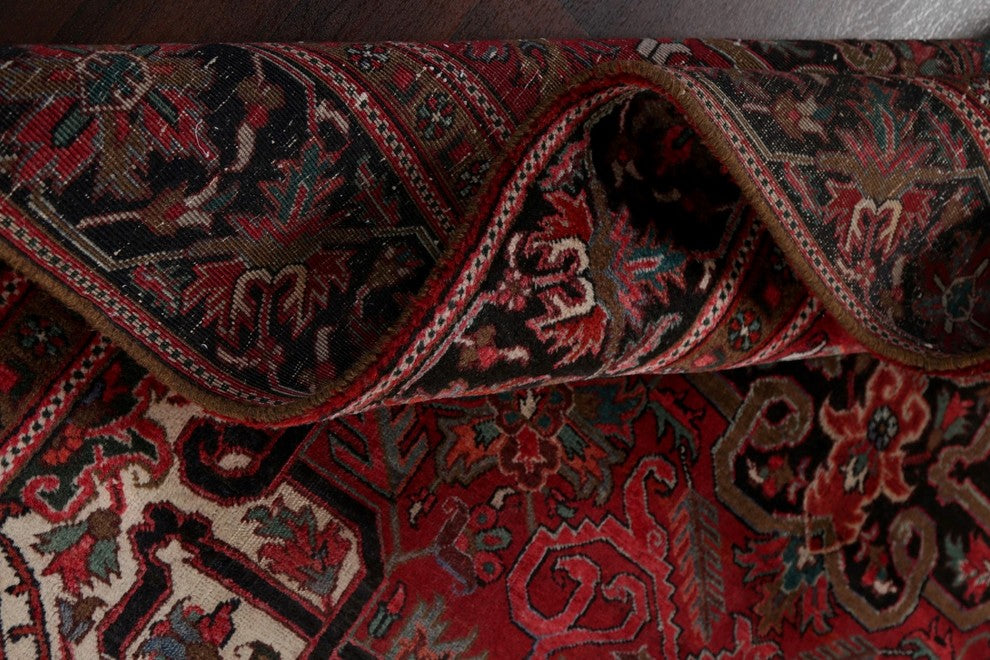 Consigned, Vintage Oriental Handmade Persian Low Pile Carpet, Red, 10'7"X7'4"