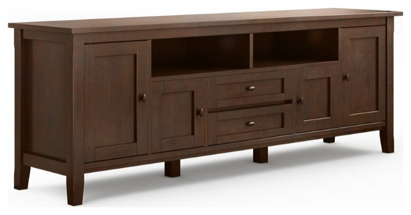 Warm Shaker Solid Wood 72 Inch Tv Media Stand In Russet Brown For Tvs Up To 80"