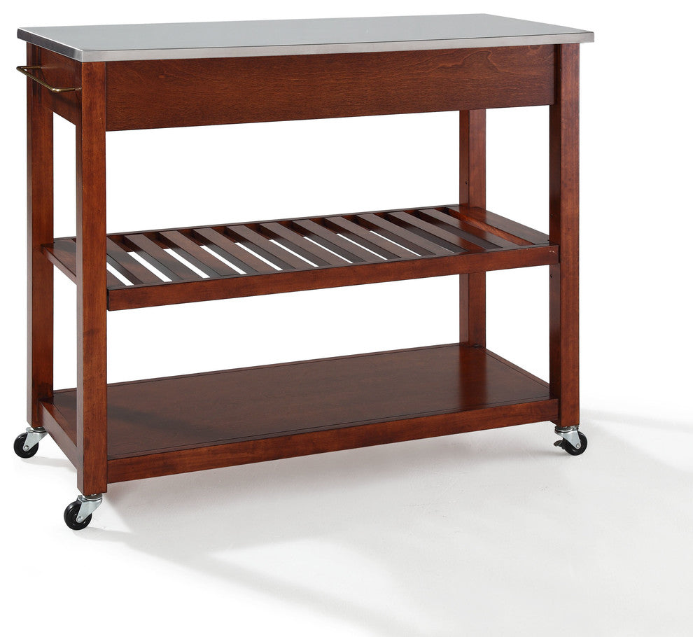 Crosley 2 Drawer Stainless Steel Top Kitchen Cart in Cherry