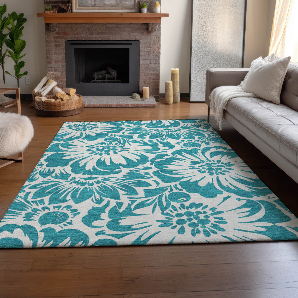 Premium Machine Washable Mayfield AMF551 Teal 8' x 10' Rug