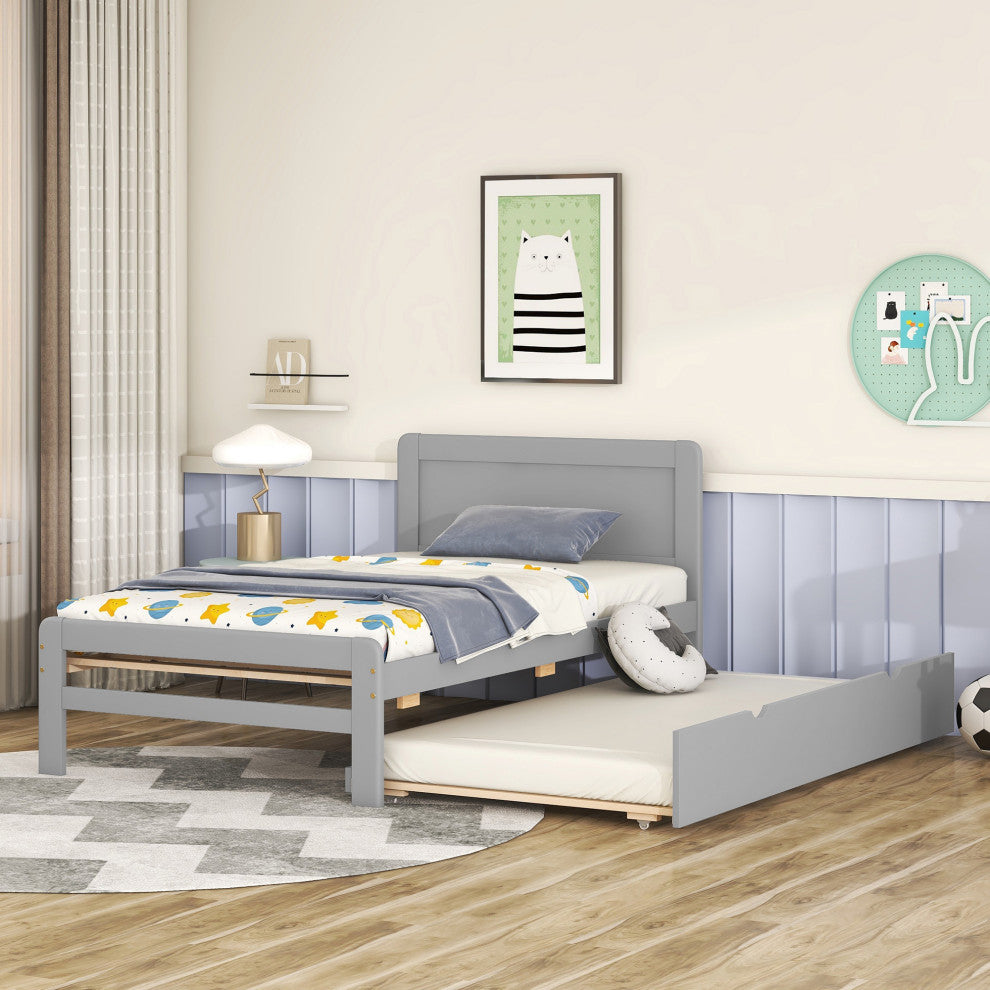 Gewnee Modern Design Twin Size Platform Bed Frame with Trundle