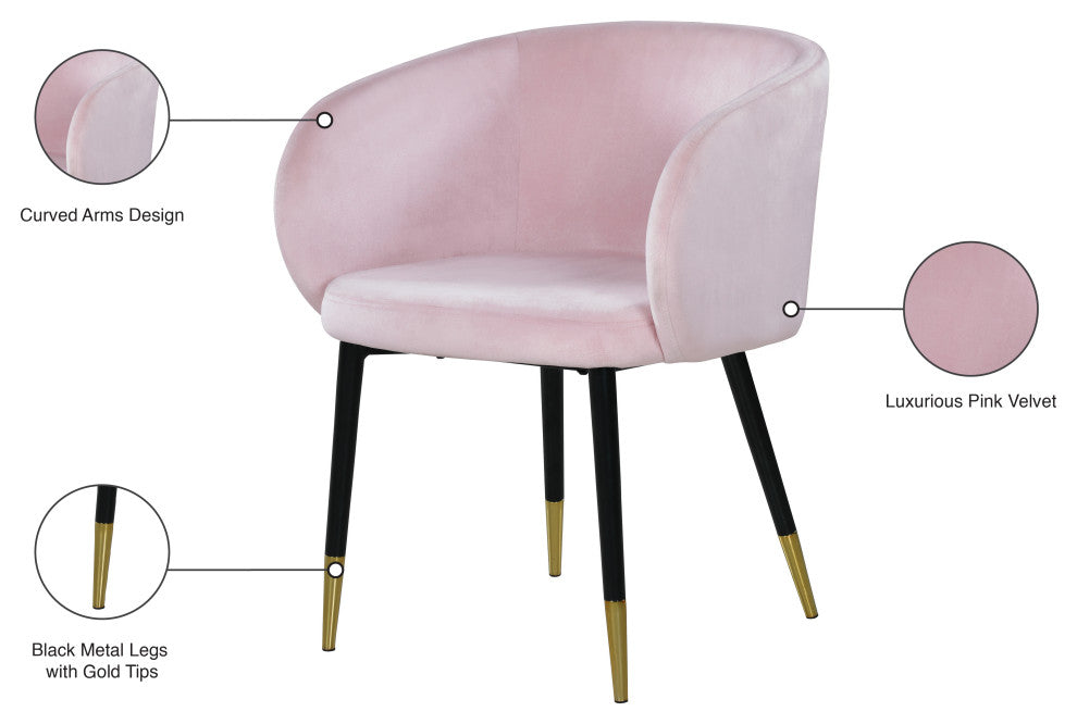 Louise Velvet Dining Chair, Pink