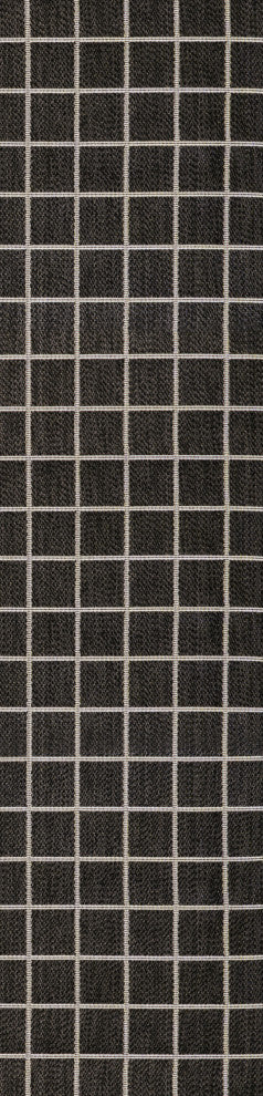 Grid Modern Squares Indoor/Outdoor Area Rug, Black/Cream, 2x8