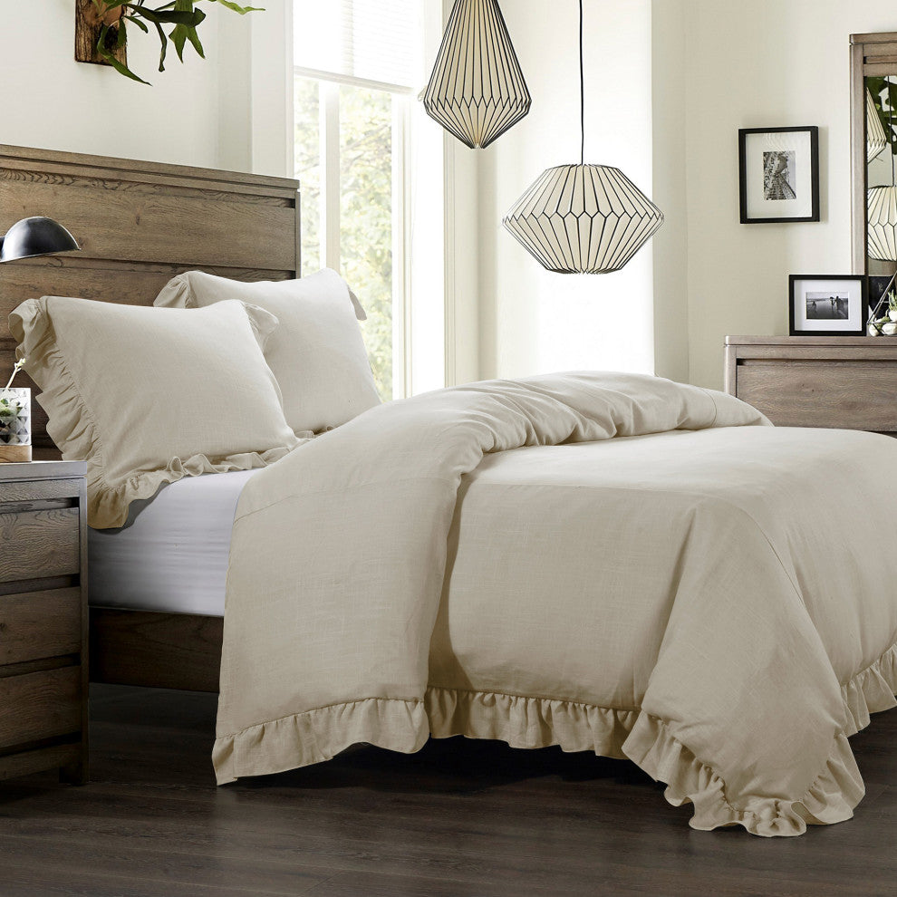 Lily Washed Linen Duvet Cover, 1 Piece, Light Tan, Twin