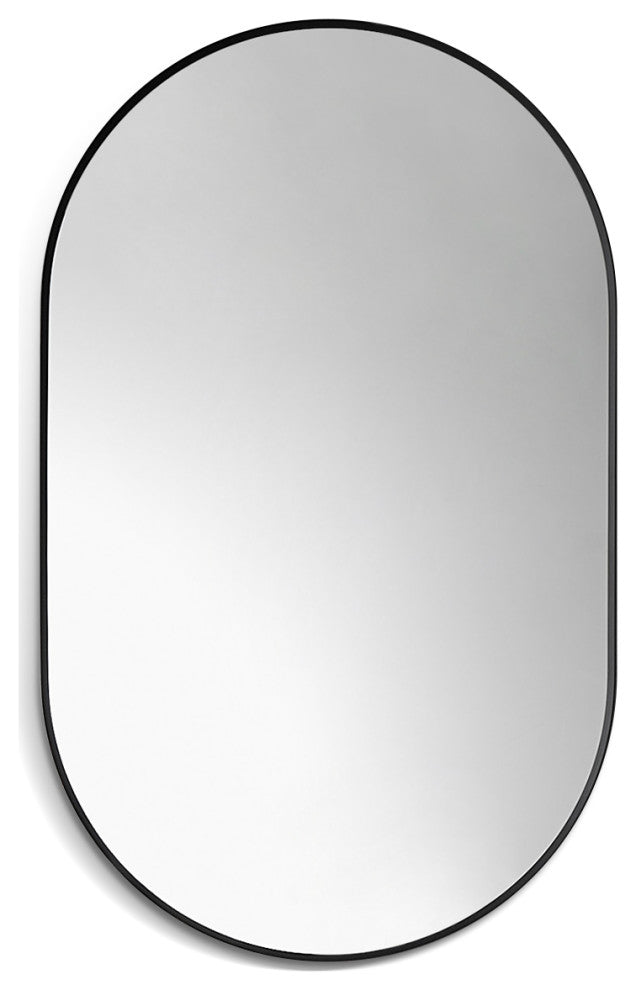 Ispra 36" Oval Bathroom/Vanity Aluminum Framed Wall Mirror, Matt Black