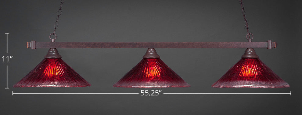 Square 3-Light Bar, Dark Granite/Raspberry Crystal