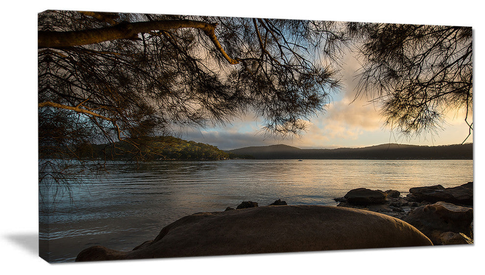 "Sunrise From Hawsbury River" Seashore Canvas Print, 32"x16"