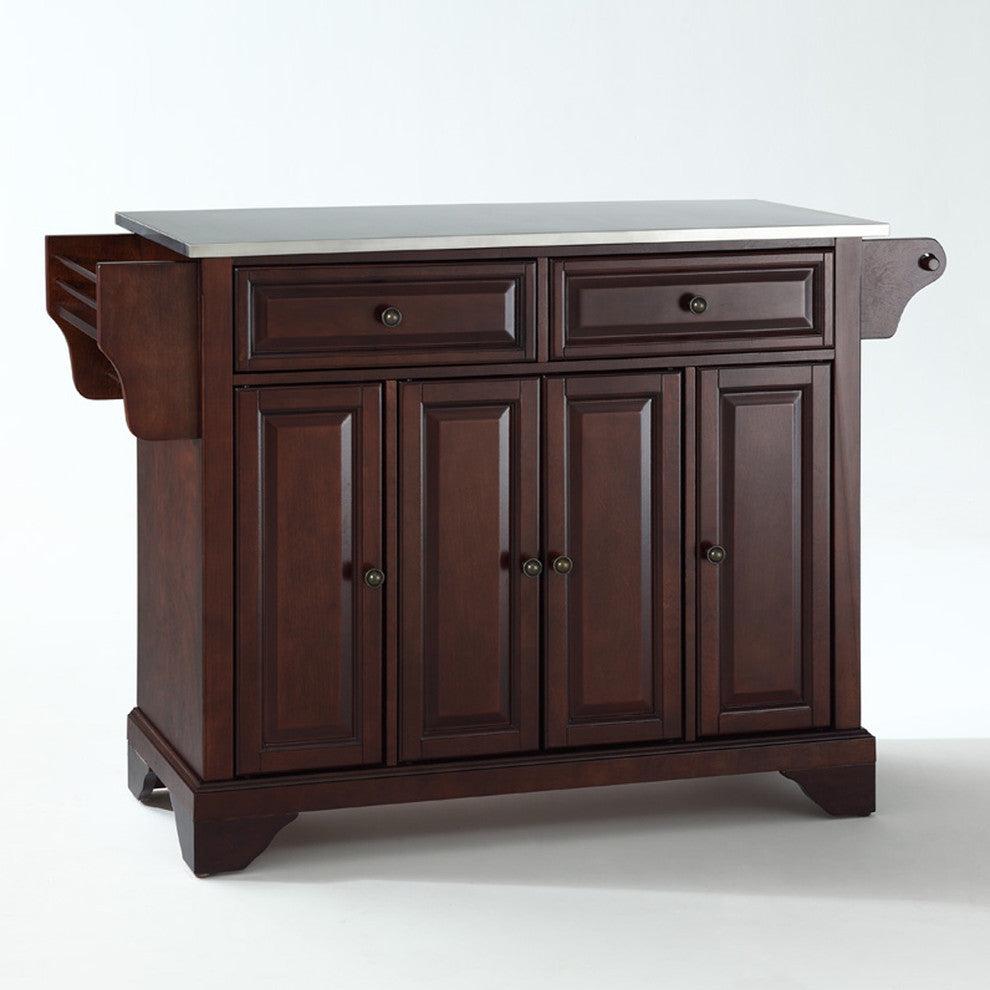Crosley Furniture LaFayette Wood Kitchen Island in Mahogany & Silver