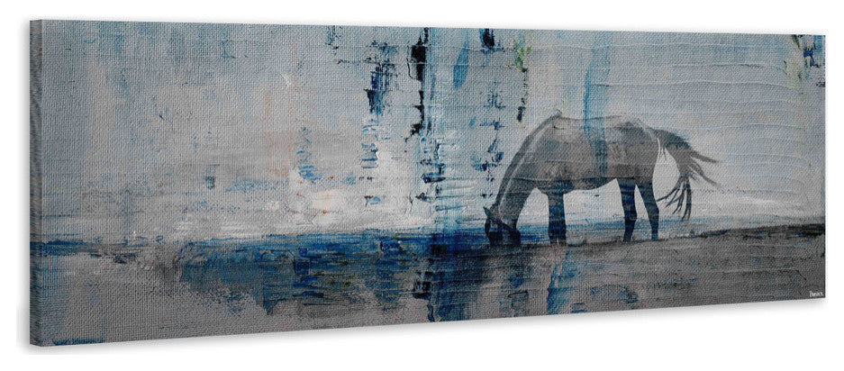 "Horse Grazing Blue" Painting Print on Wrapped Canvas, 30"x10"