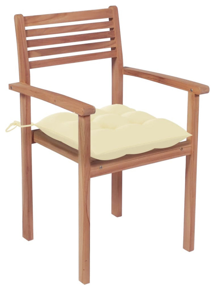 vidaXL 4x Solid Teak Wood Patio Chair with Cream White Cushions Lounge Seat
