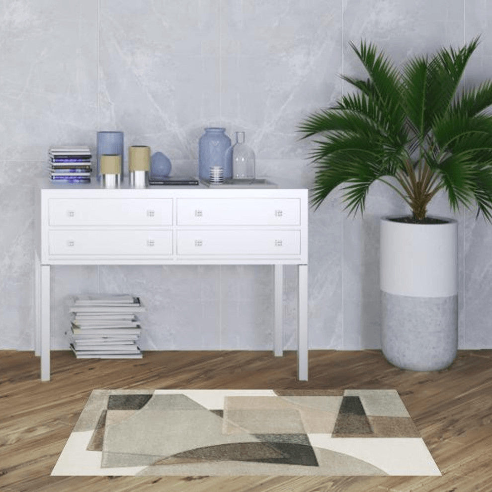 3' X 5' Beige Geometric Power Loom Stain Resistant Area Rug