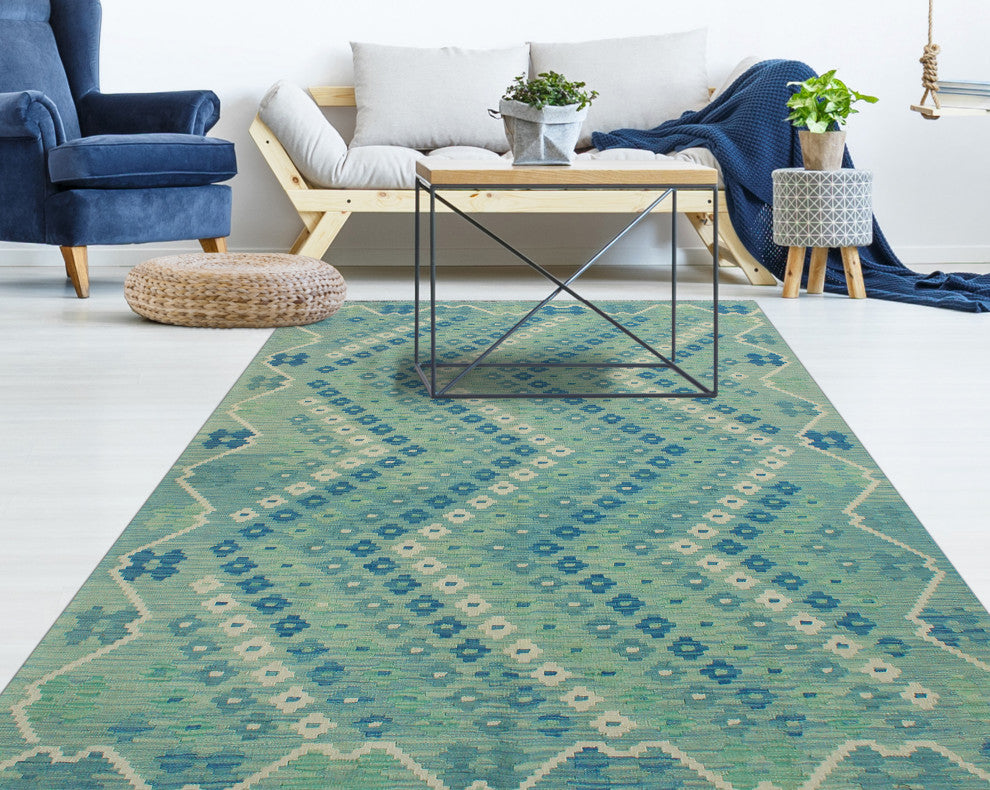 Flatweave Lorena Light Green/Blue Rug, 5'8x8'0