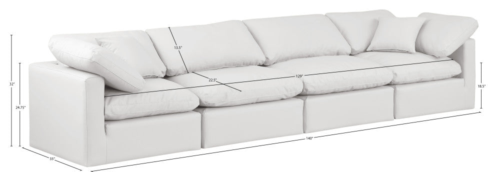 Indulge Upholstered Modular Sofa, Cream, 4-Piece: 2 Armless Chair, 2 Corner Chair, Fiber Stuffed Vegan Leather