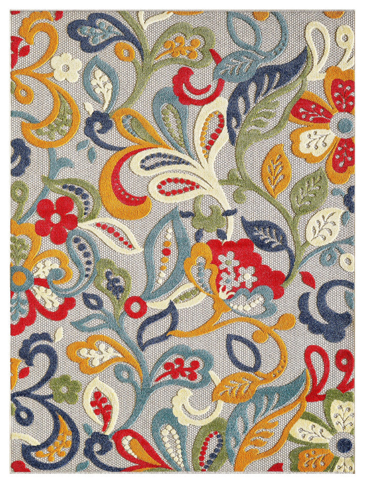 2"x4" Multicolor Jacobean Floral Indoor Outdoor Area Rug