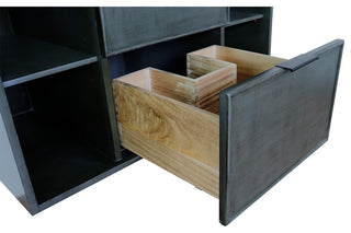 37" Single Wall Mount Vanity, Linen Gray Finish With Black Galaxy Top