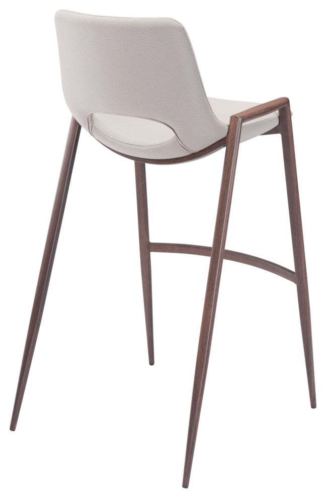 Bar Stool Chair Barstool, Set of 2, Faux Vinyl Leather, Steel, Beige, Walnut