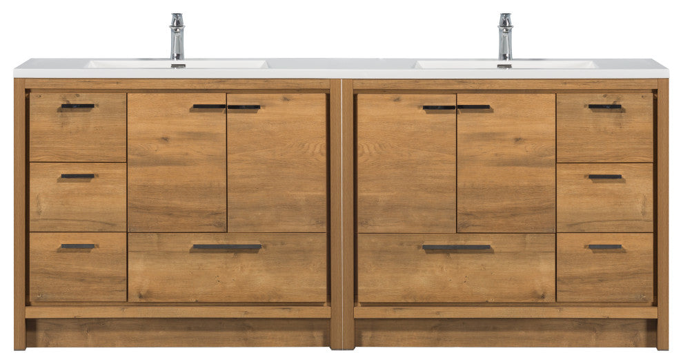 ALMA-ALLIER 84"  VANITY WITH SINK, Natural-Oak