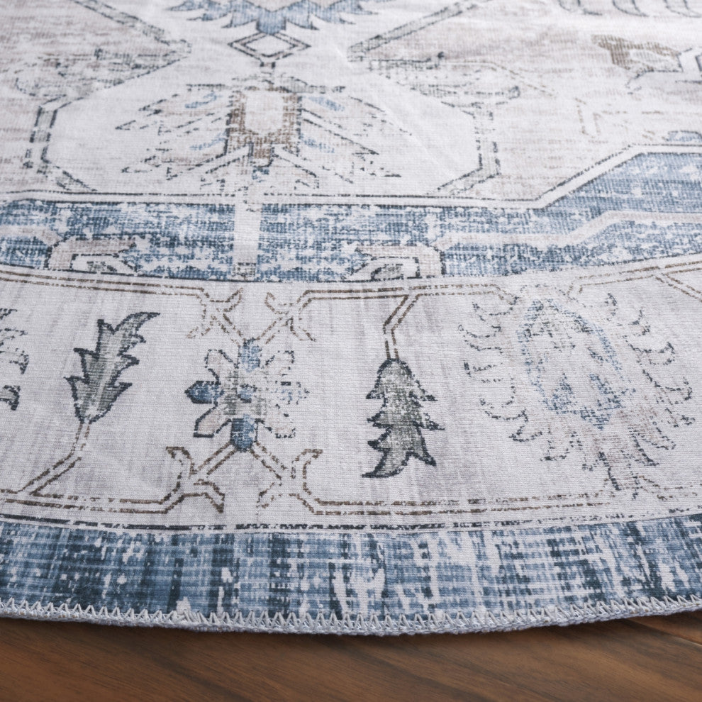 Safavieh Arizona Machine-Washable Collection ARZ216 Rug, Grey/Blue, 6' Round