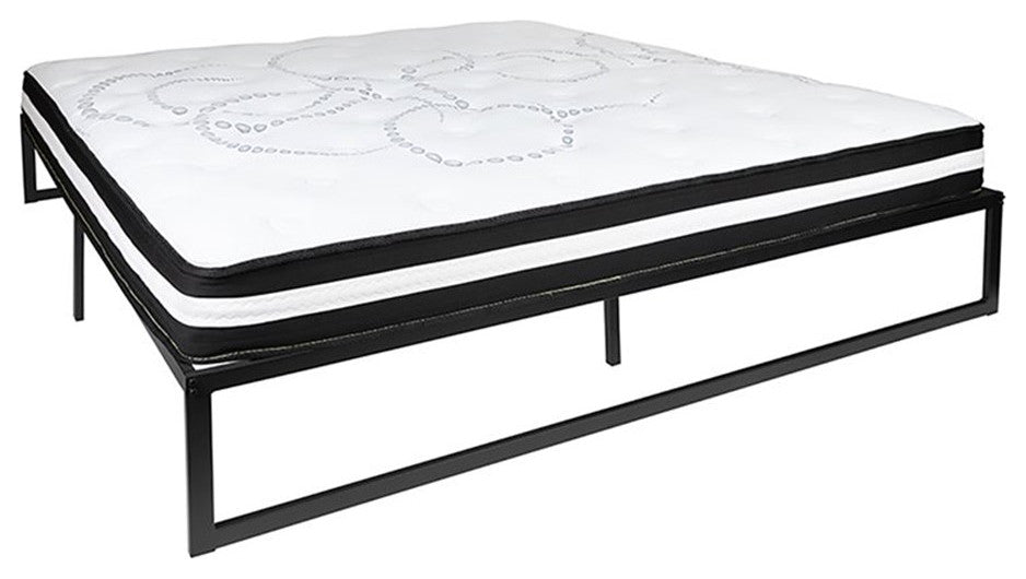 14" Metal Platform Bed Frame w/10" Mattress (No Box Spring Required), King