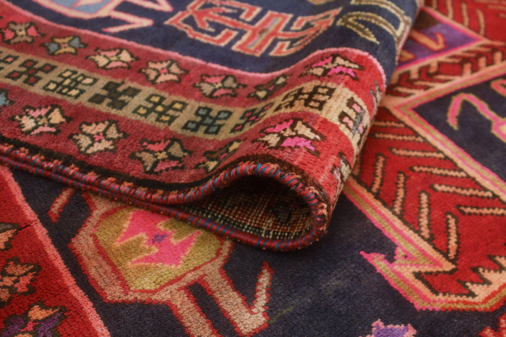 Fine Vintage Distressed Sinai Navy/Red Runner, 4'2x10'2