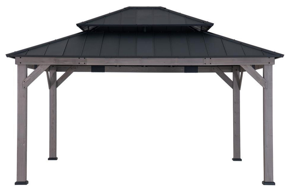 13 ft. x 15 ft. Cedar Framed Gazebo with Black Steel 2-tier Hip Roof Hard Top