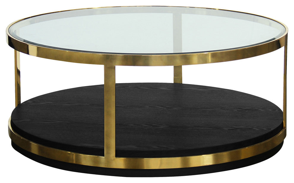 Eada Coffee Table, Brushed Gold Finish and Black Wood