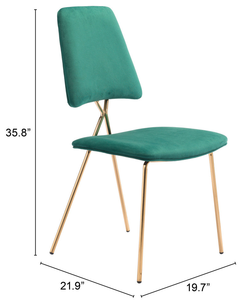 Dining Chair, Set of 2, Steel Metal, Fabric, Green, Gold, Kitchen Cafe Bistro