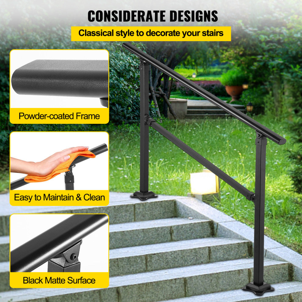 VEVOR Outdoor Stair Railing Transitional Wrought Iron Handrail, 34 Inch, 4 Steps